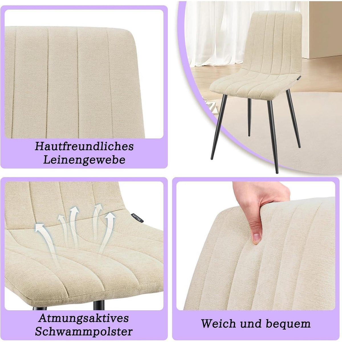 Esszimmerstühle 6er Set, Gepolsterte Stühle mit hoher Lehne