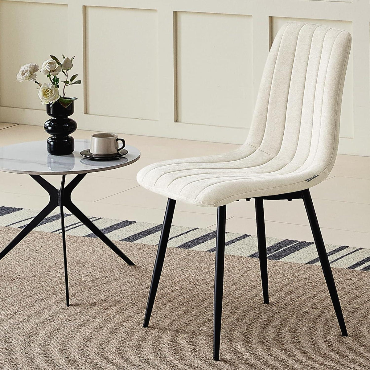 8x Esszimmerstuhl gepolstert, hohe Lehne, Beige