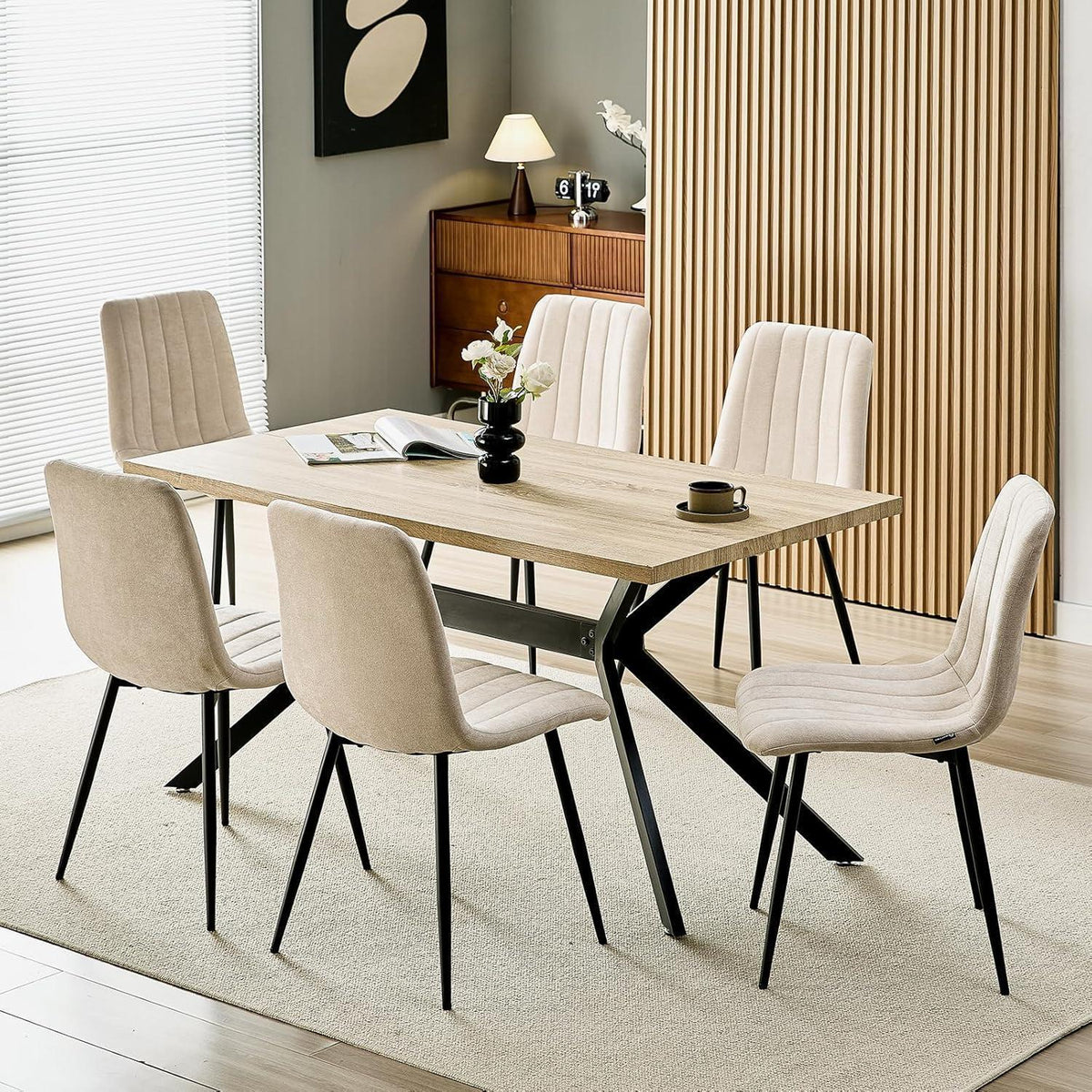 8x Esszimmerstuhl gepolstert, hohe Lehne, Beige