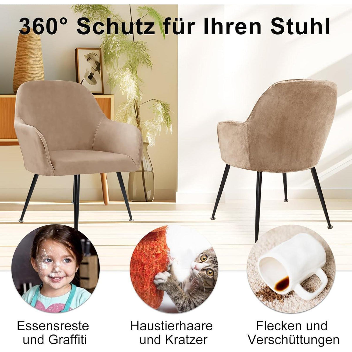 Stretch Samt Stuhlhussen Set - Universal Sesselbezug Kamel