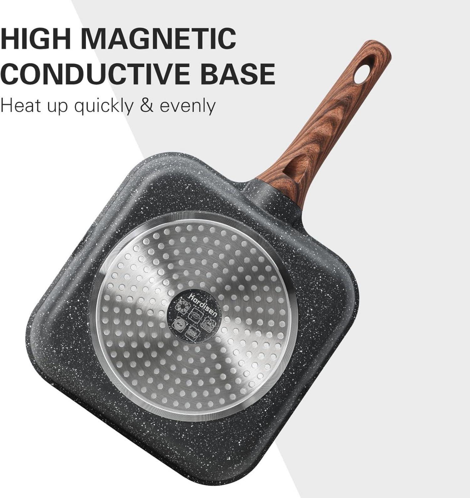 Antihaft-Grillpfanne 28 cm quadratisch für Induktion, Granitbeschichtung, Ausgießer