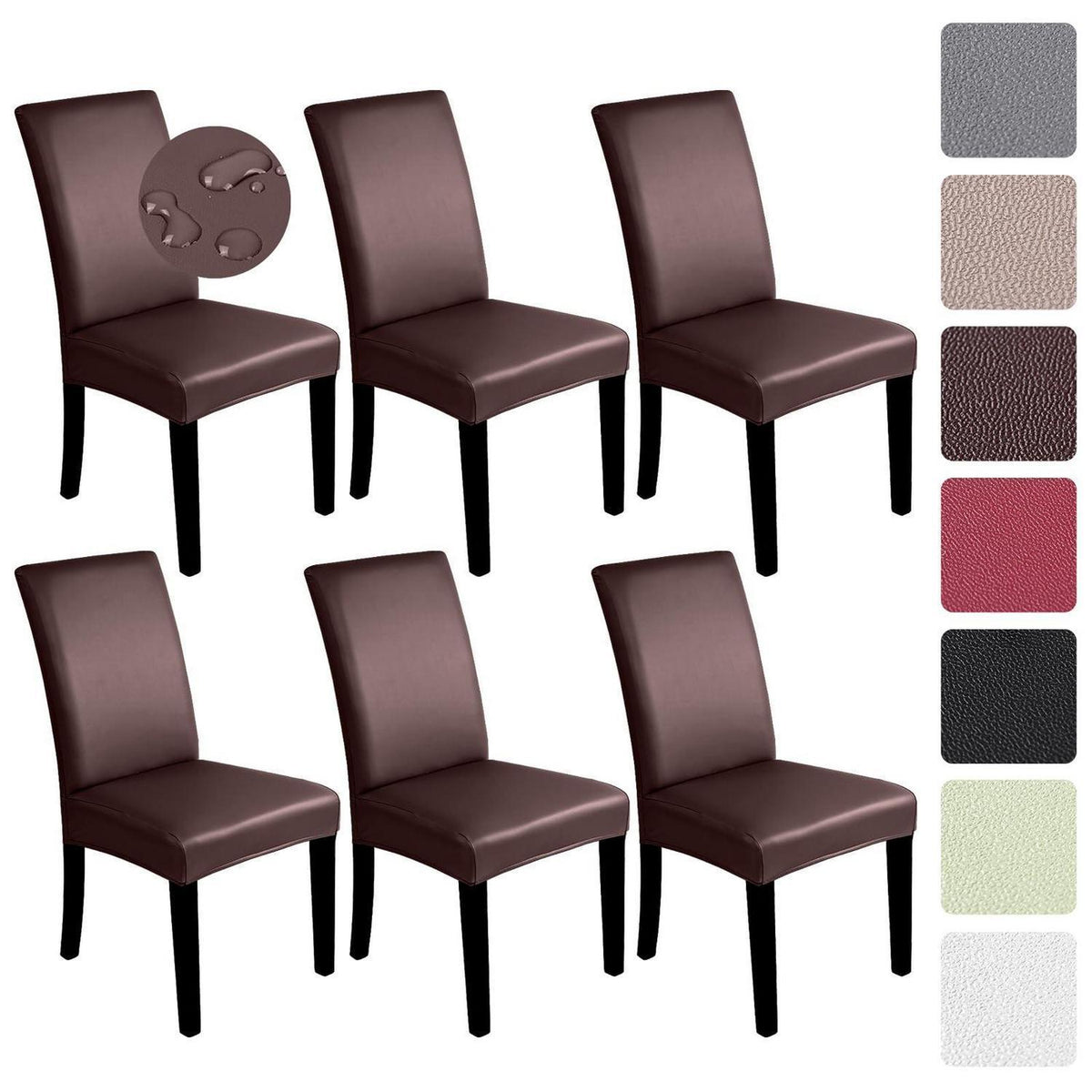 Stretch Stuhlhussen Set 6er Pack –, Wasserabweisend in Lederoptik