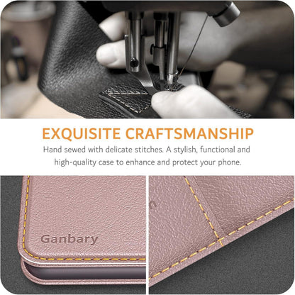 Ganbary Xiaomi Redmi 13C/Poco C65 Leder Handyhülle Roségold