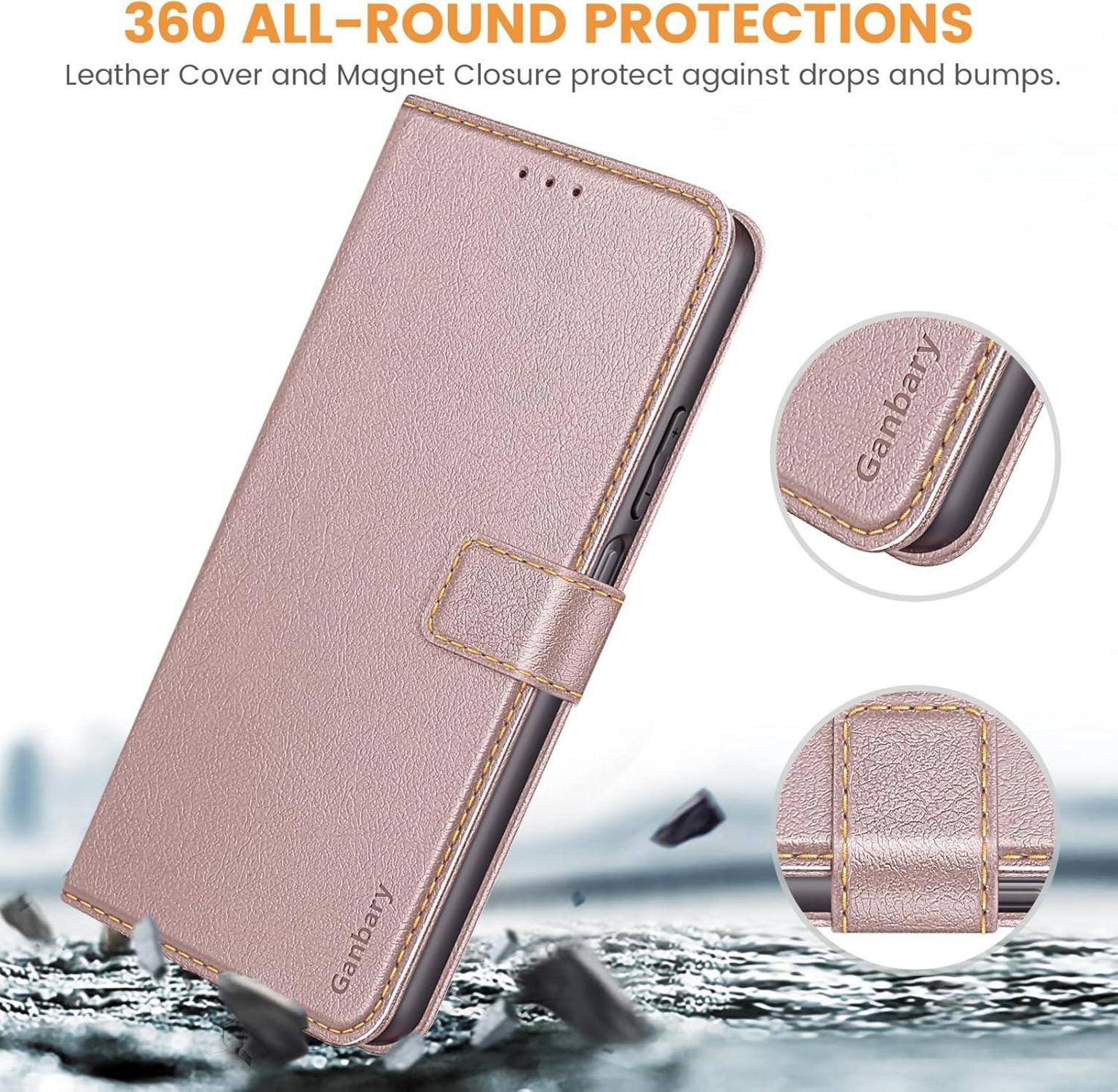 Leder Handyhülle Xiaomi Redmi 13C Poco C65 Klapphülle Magnet Stand Roségold
