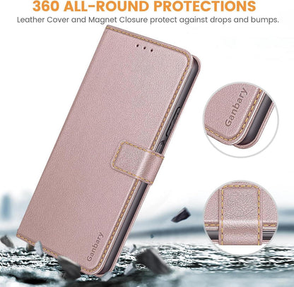 Leder Handyhülle Xiaomi Redmi 13C Poco C65 Klapphülle Magnet Stand Roségold