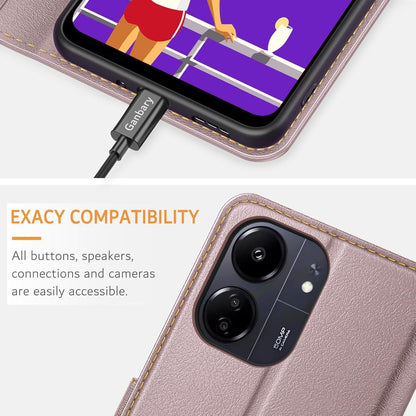 Leder Handyhülle Xiaomi Redmi 13C Poco C65 Klapphülle Magnet Stand Roségold