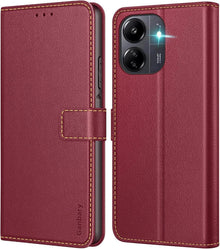 Handyhülle Xiaomi Redmi 13C Poco C65 Leder Klapphülle Weinrot