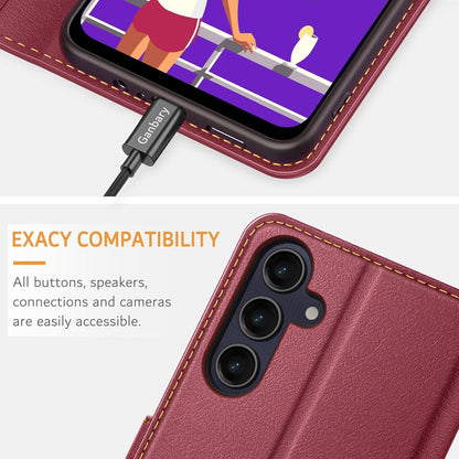 Ganbary Samsung Galaxy A25 5G Handyhülle Leder Klapphülle Weinrot