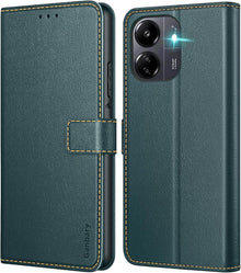 Handyhülle Xiaomi Redmi 13C Poco C65 Leder Klapphülle Dunkelgrün