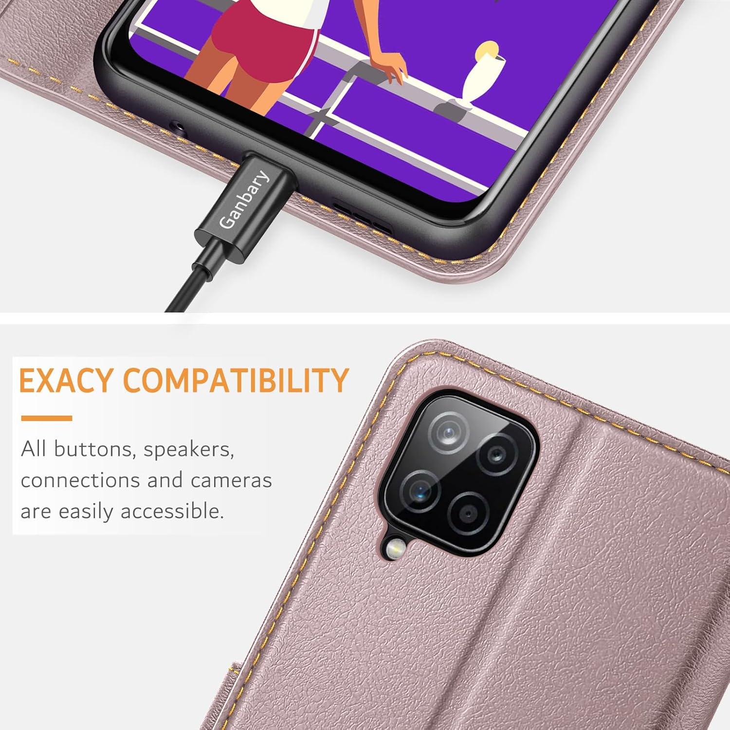 Samsung Galaxy A12/M12 Handyhülle, Premium Leder Klapphülle mit Kartenschlitzen