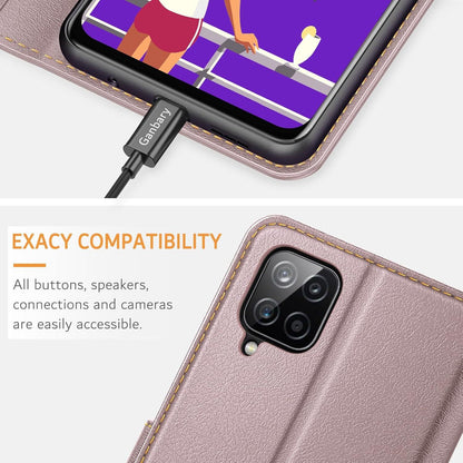 Samsung Galaxy A12/M12 Handyhülle, Premium Leder Klapphülle mit Kartenschlitzen
