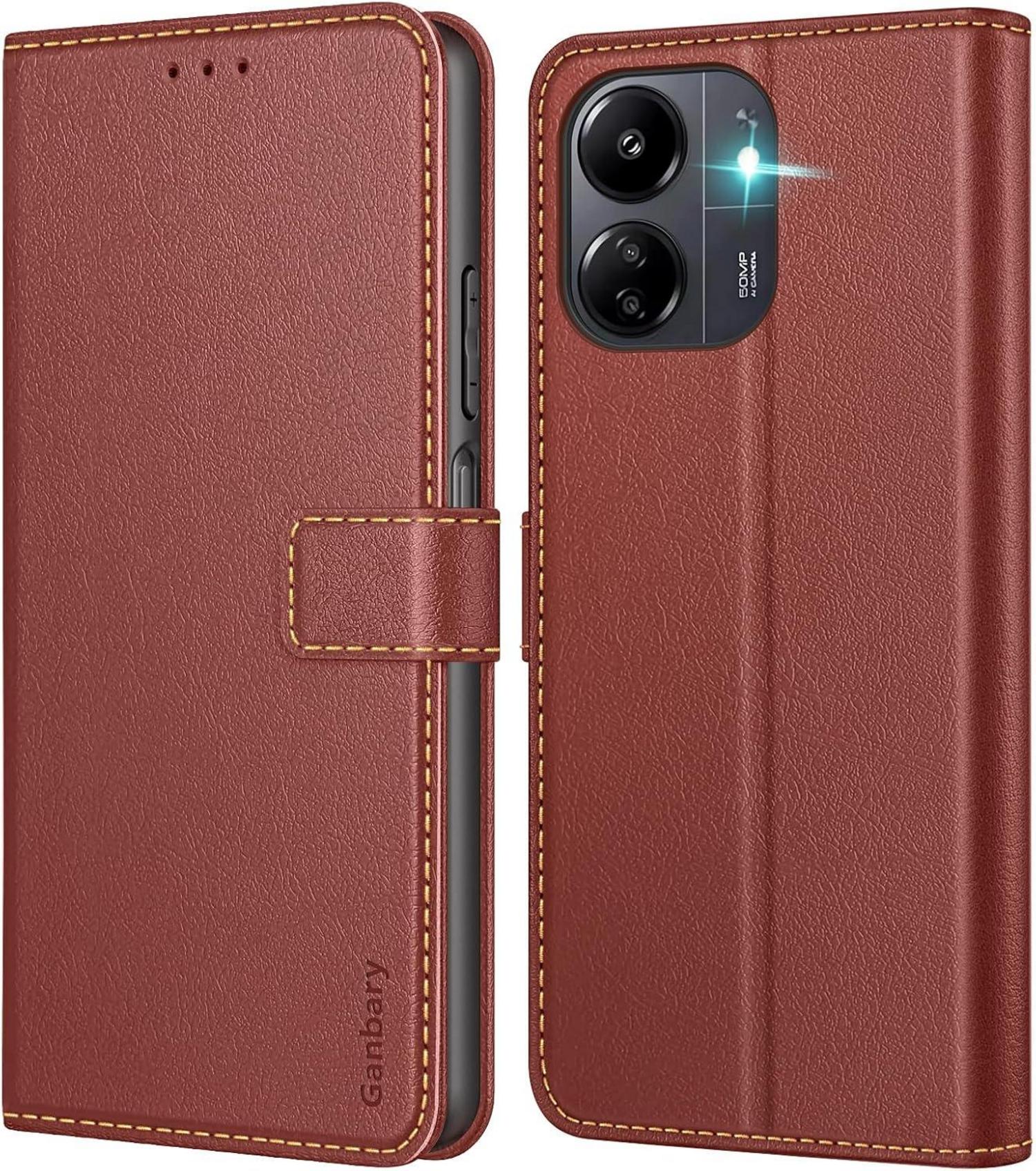 Premium Leder Handyhülle für Xiaomi Redmi 13C Poco C65 - Braun