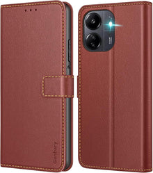 Premium Leder Handyhülle für Xiaomi Redmi 13C Poco C65 - Braun