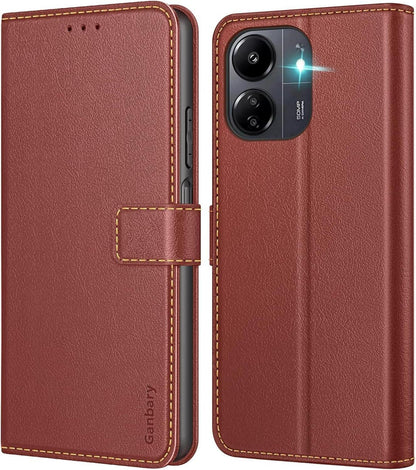 Premium Leder Handyhülle für Xiaomi Redmi 13C Poco C65 - Braun