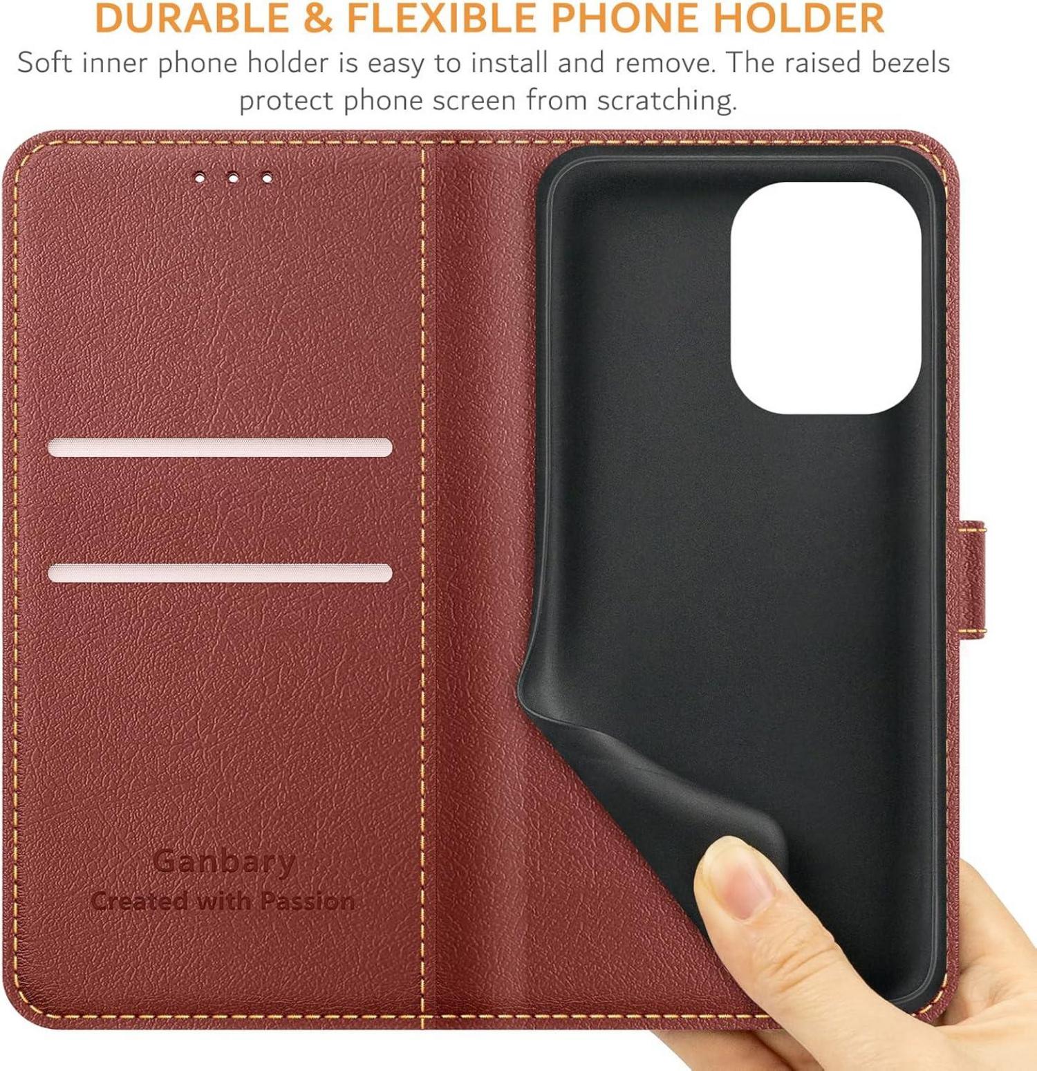 Handyhülle für Xiaomi Redmi 13C Poco C65 Leder Klapphülle Braun