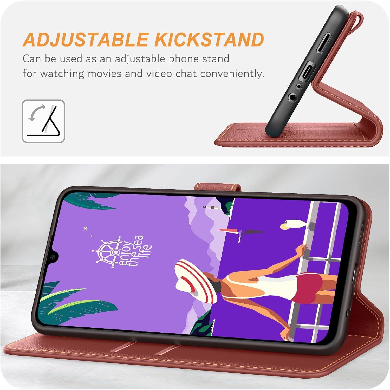 Samsung Galaxy A25 5G Handyhülle Leder Klapphülle Braun Magnet Standfunktion