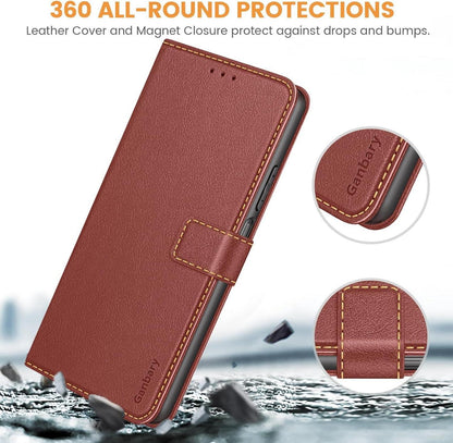 Hochwertige Leder Handyhülle Samsung Galaxy A25 5G Braun Standfunktion