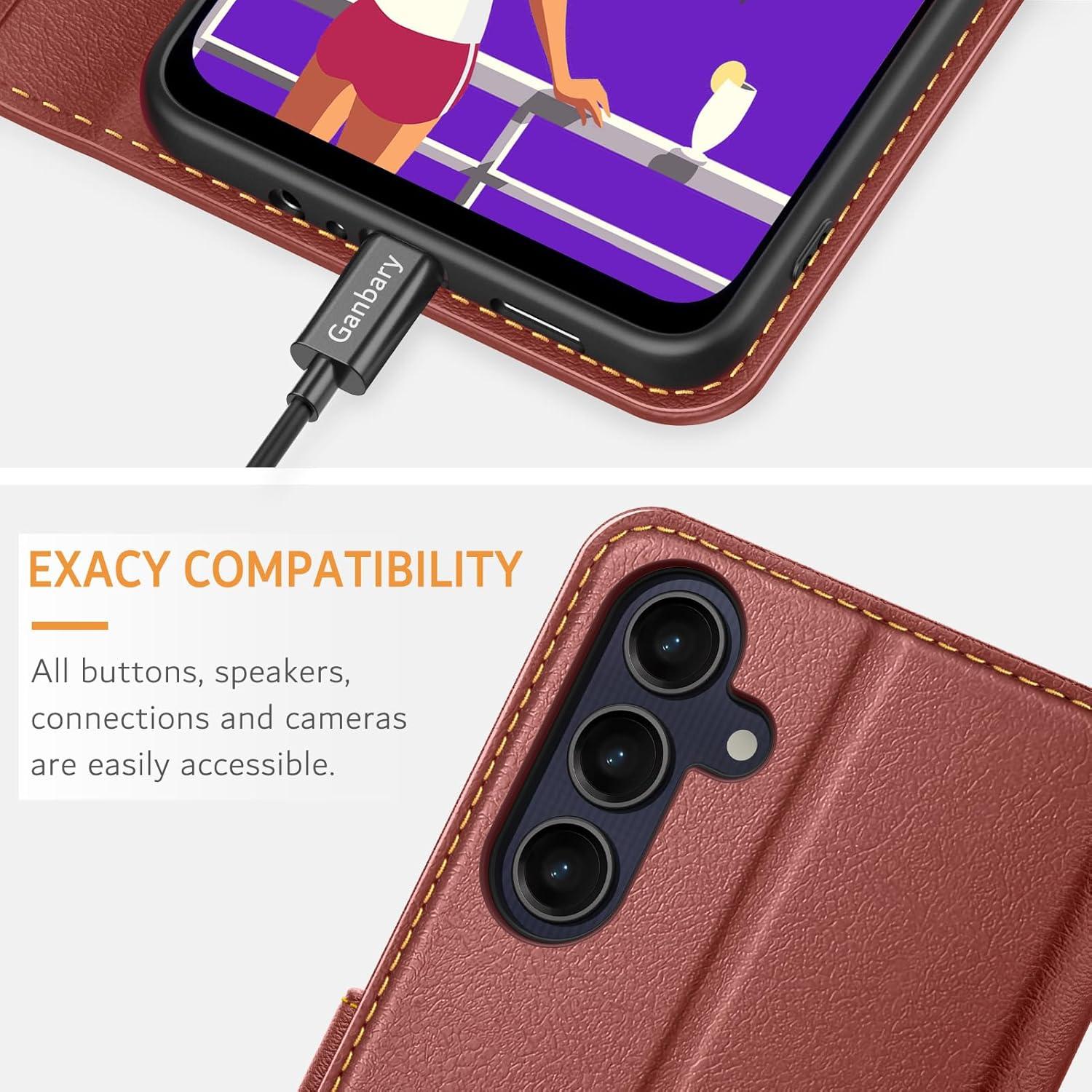 Hochwertige Leder Handyhülle Samsung Galaxy A25 5G Braun Standfunktion