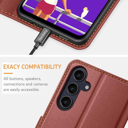 Hochwertige Leder Handyhülle Samsung Galaxy A25 5G Braun Standfunktion