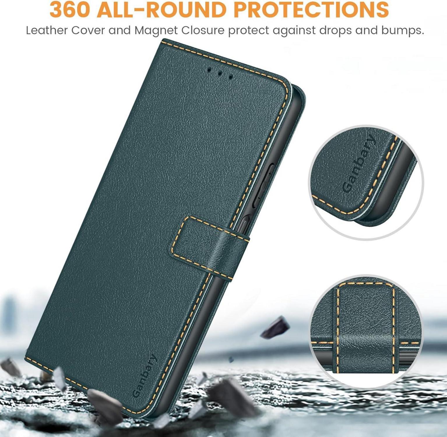 Samsung Galaxy A25 5G Handyhülle Leder Klapphülle Dunkelgrün