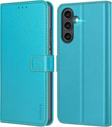 Samsung Galaxy A25 5G Handyhülle Premium Leder Klapphülle Azurblau