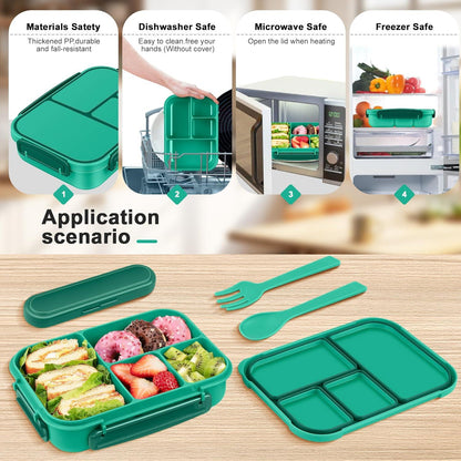 Brotdose Kinder Bento Box Lunchbox 1200ml 4 Fächer Besteck Mikrowellen
