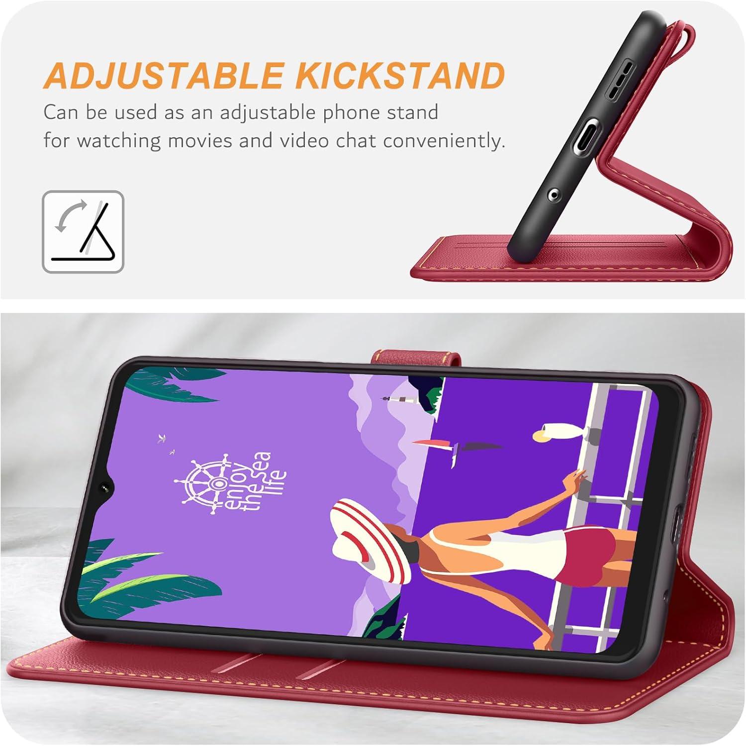 Samsung Galaxy A12/M12 Handyhülle Leder Klapphülle Weinrot
