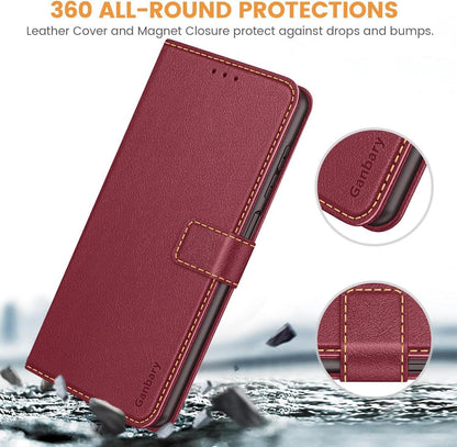 Ganbary Handyhülle Samsung Galaxy A12/M12 Leder Weinrot