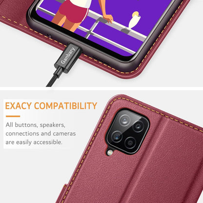 Ganbary Handyhülle Samsung Galaxy A12/M12 Leder Weinrot