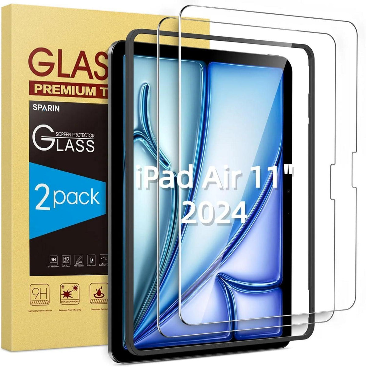 Panzer Schutz Glas iPad Air 11 Zoll M2 2024, Kratzfest 9H Härte