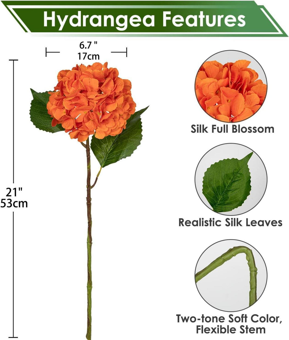Künstliche Hortensie Kunstblume 68cm Orange 3 PCS Bouquet