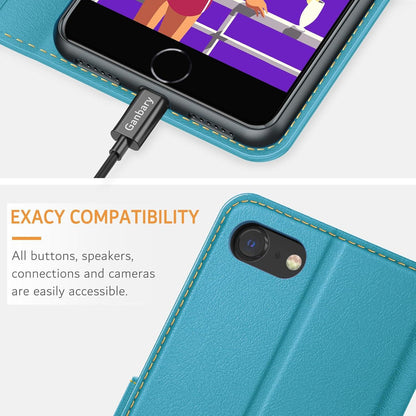 iPhone SE 2022 Handyhülle Leder Klapphülle Azurblau Magnet Standfunktion