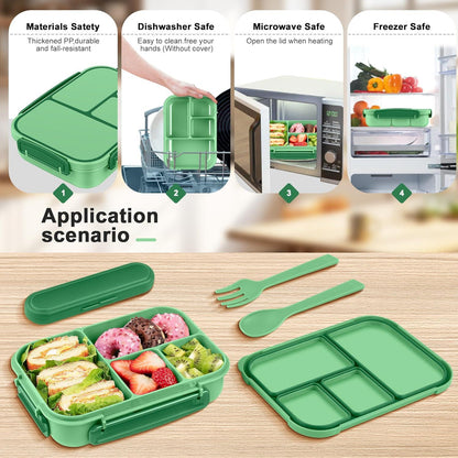 Brotdose 1200ml Kinder Bento Lunchbox Cyan mit Besteck