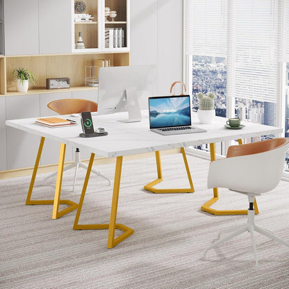 Moderner Schreibtisch Weiß & Gold | 140x80 cm | Home Office Tisch