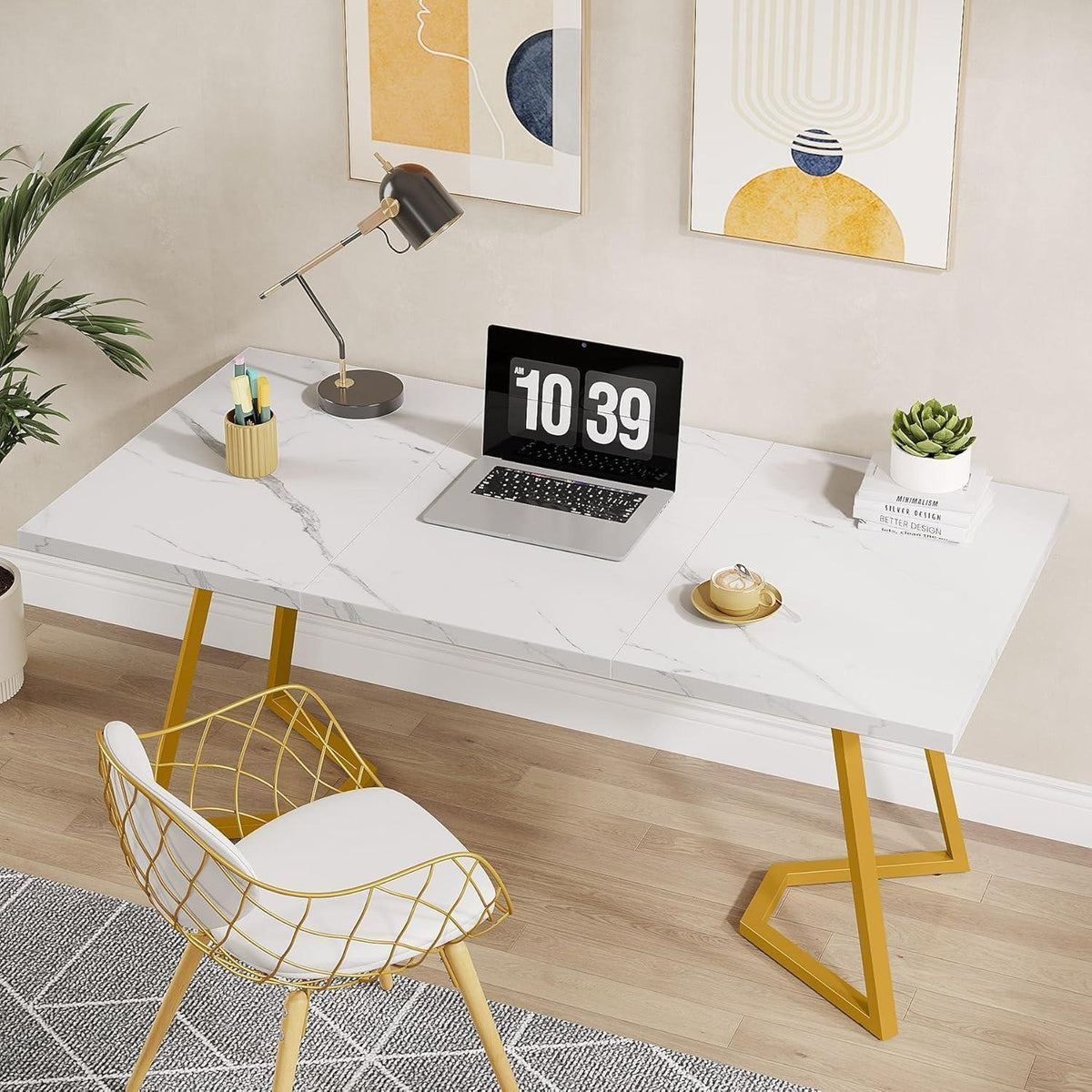 Moderner Schreibtisch Weiß & Gold | 140x80 cm | Home Office Tisch