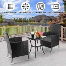3tlg Rattan Gartenmöbel Set mit Kissen und Glastisch