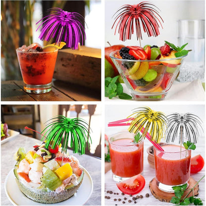 100 Cocktailspieße mit bunten Feuerwerk-Schirmen 15cm
