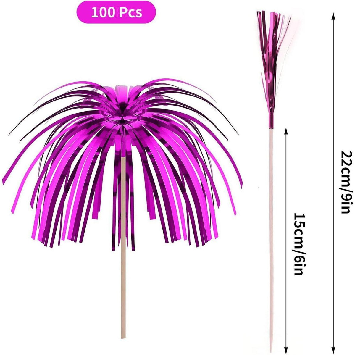100 Cocktailspieße mit bunten Feuerwerk-Schirmen 15cm
