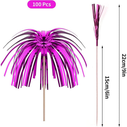 100 Cocktailspieße mit bunten Feuerwerk-Schirmen 15cm
