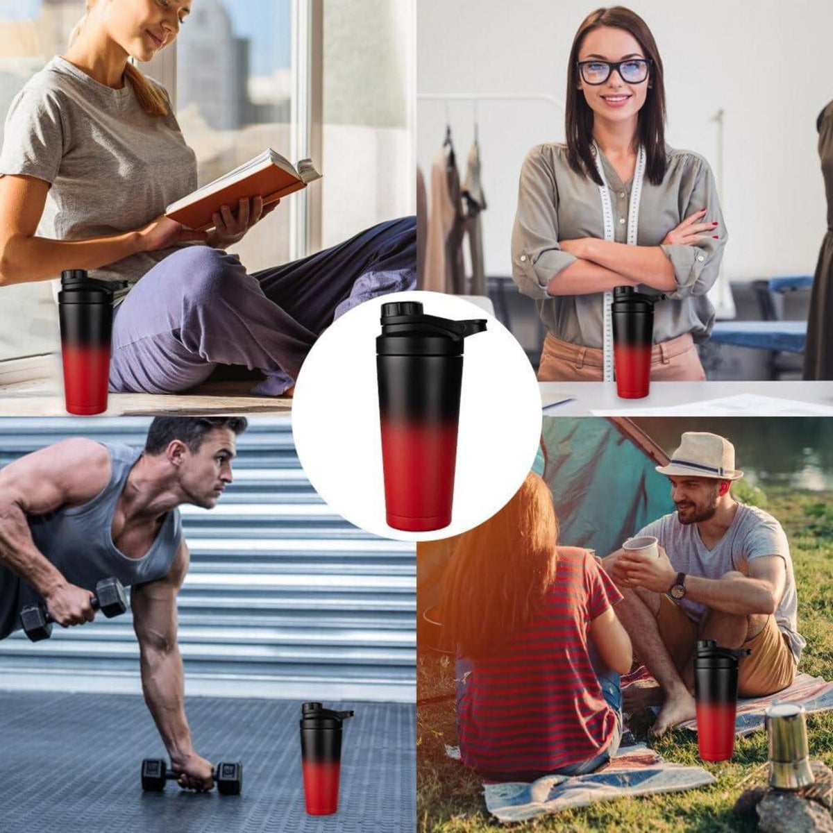 Protein Shaker 750ML Schwarz Rot Doppelwandig Vakuum Isoliert BPA Frei Auslaufsicher