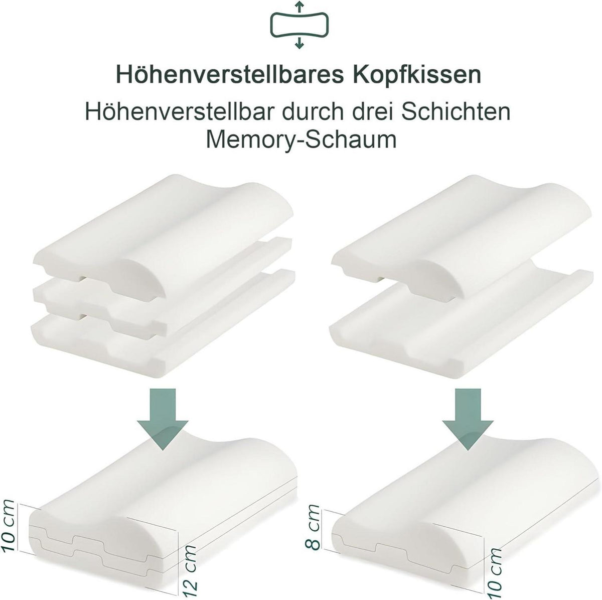 Memory Foam Nackenkissen Höheneinstellbarer Bezug 60 x 36 cm