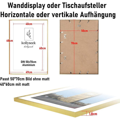 Bilderrahmen Aluminium Gold 50x70 cm Acrylglas Passepartout