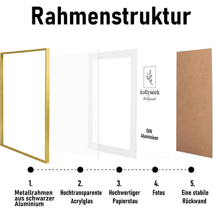Bilderrahmen Aluminium Gold 50x70 cm Acrylglas Passepartout