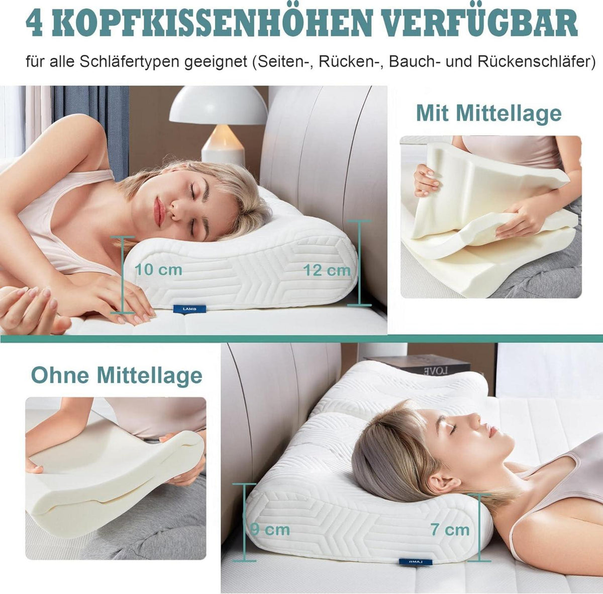 Memory Foam Nackenstützkissen Höhenverstellbar Blau 2er Pack