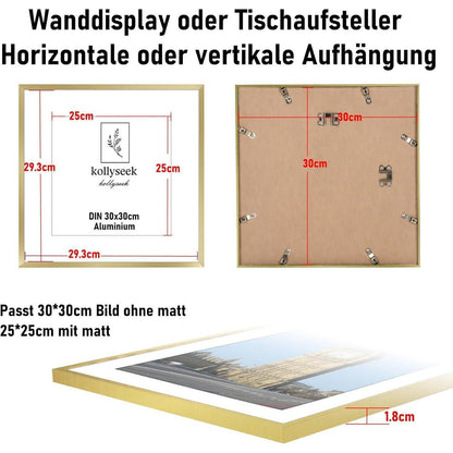 Aluminium Bilderrahmen 30x30 cm Gold Acrylglas Passepartout
