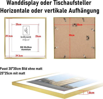 Bilderrahmen Aluminium Gold Metall Acrylglas Fotorahmen 30x30cm
