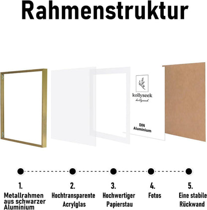 Bilderrahmen Aluminium Gold 30x30cm Acrylglas moderne Gestaltung