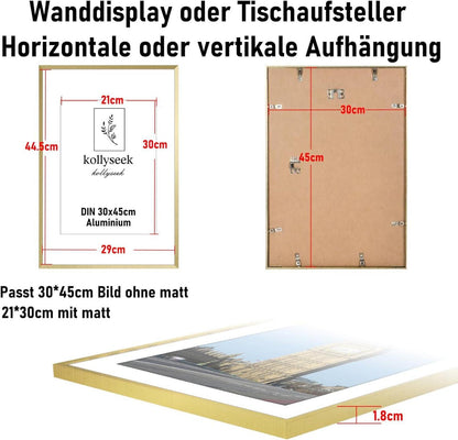 Goldener Aluminium-Bilderrahmen 30x45cm mit Acrylglas