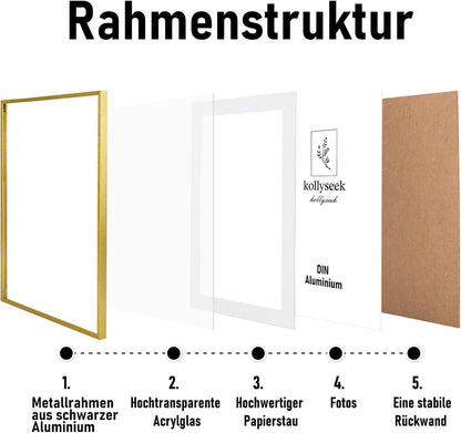 Kollyseek Bilderrahmen Aluminium Gold Metall 30x45cm Acrylglas moderne Fotorahmen