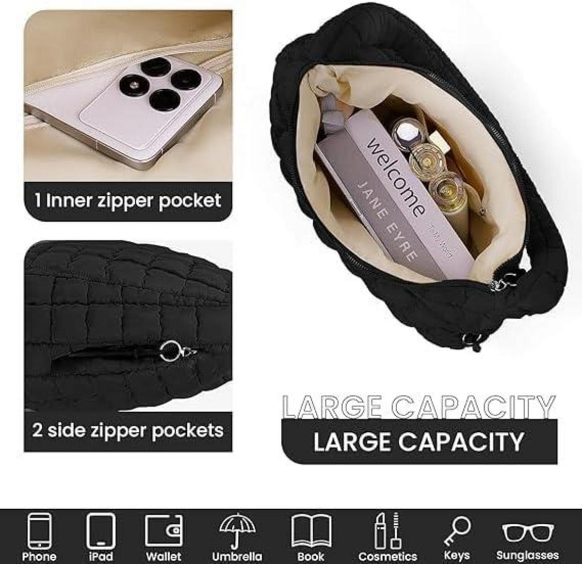 Gesteppte Umhängetasche Damen Puffer Crossbody Bag Einfarbig